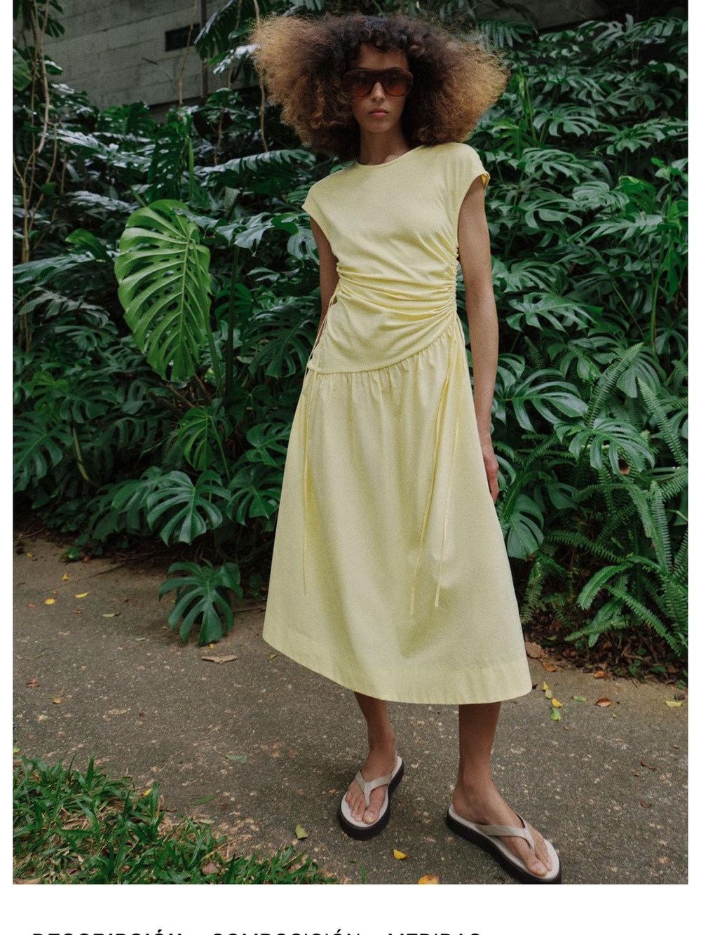 Zara Pale Yellow Ruched Midi Dress